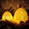 Easter Decorations: White Ceramic Lighted Easter Egg Set of 2, Farmhouse Rustic Hollow Easter Eggs Light Up Tabletop Statue